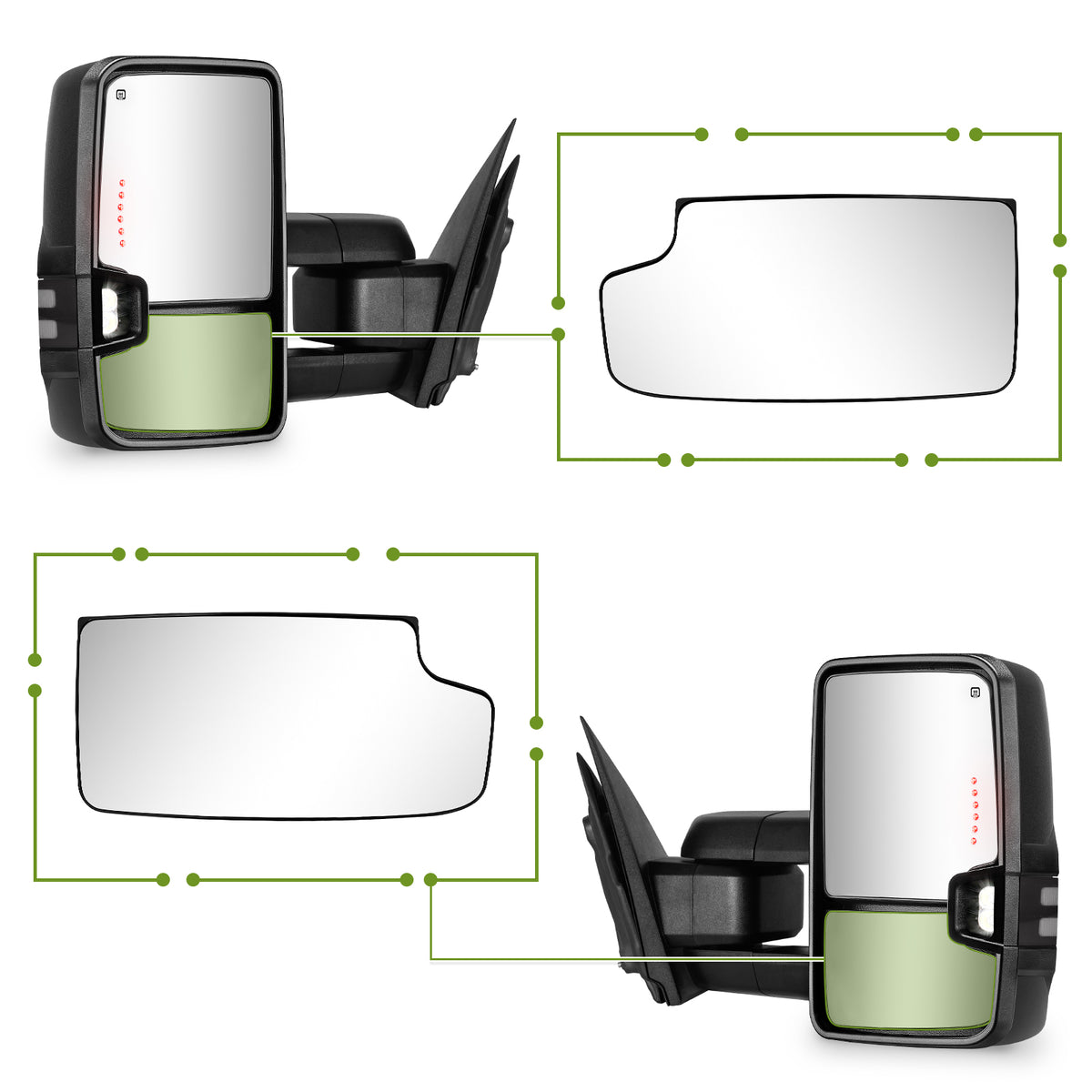 SIZIOM® Pair - Lower/Small/Convex Mirror Glass Replacement