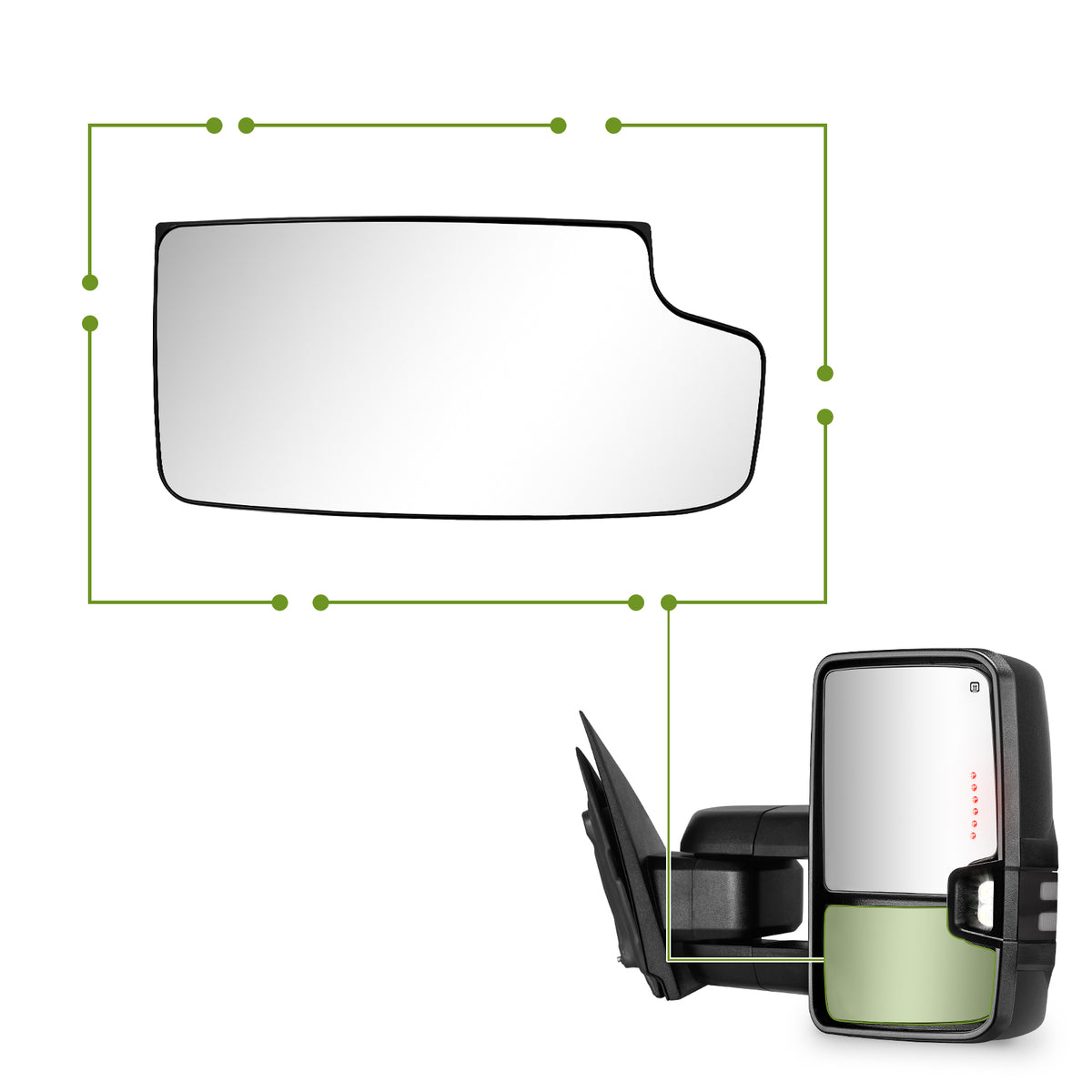 SIZIOM® Passenger Right Side Lower/Small/Convex Mirror Glass Replacement-2