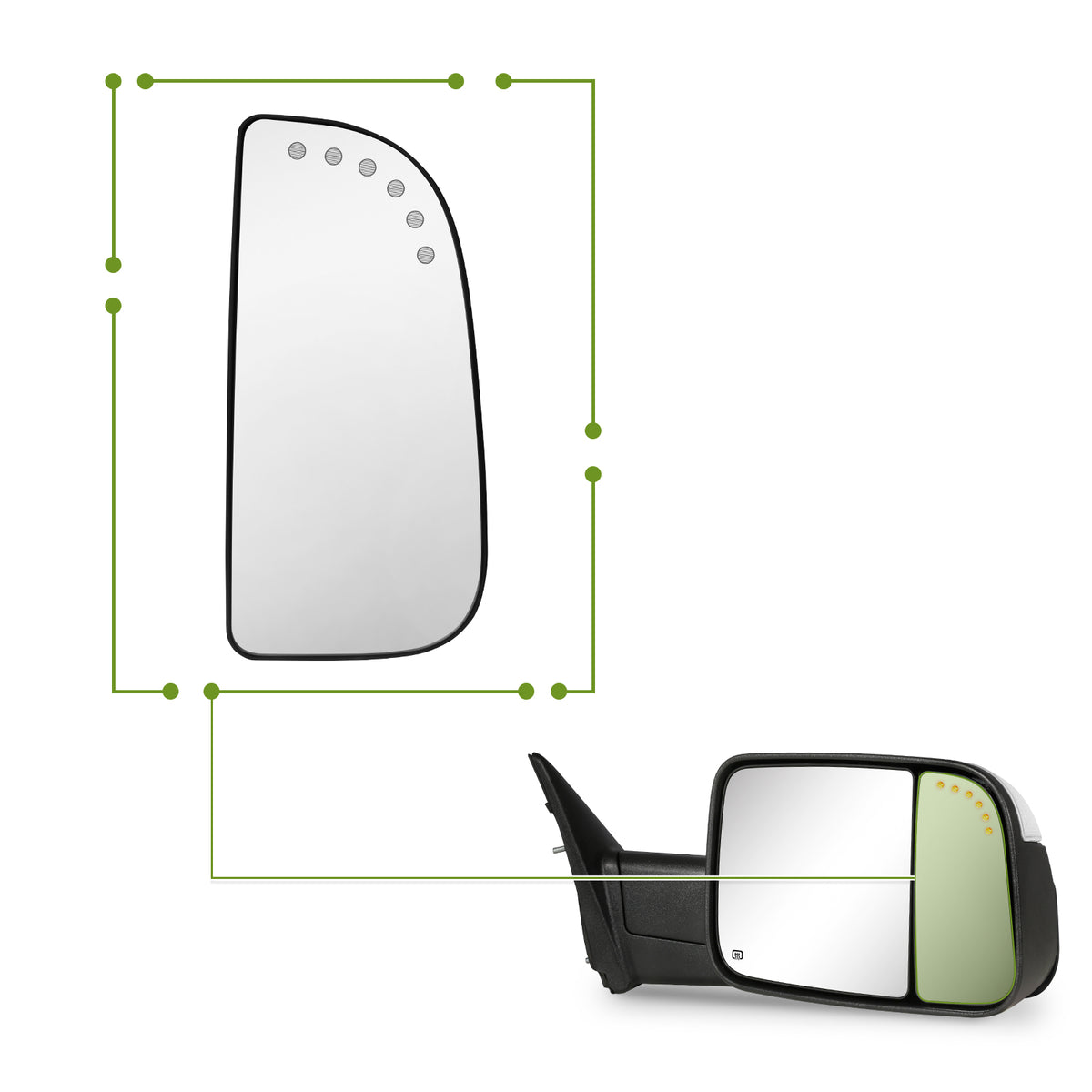 SIZIOM® Passenger Right Side Small/Convex Mirror Glass Replacement