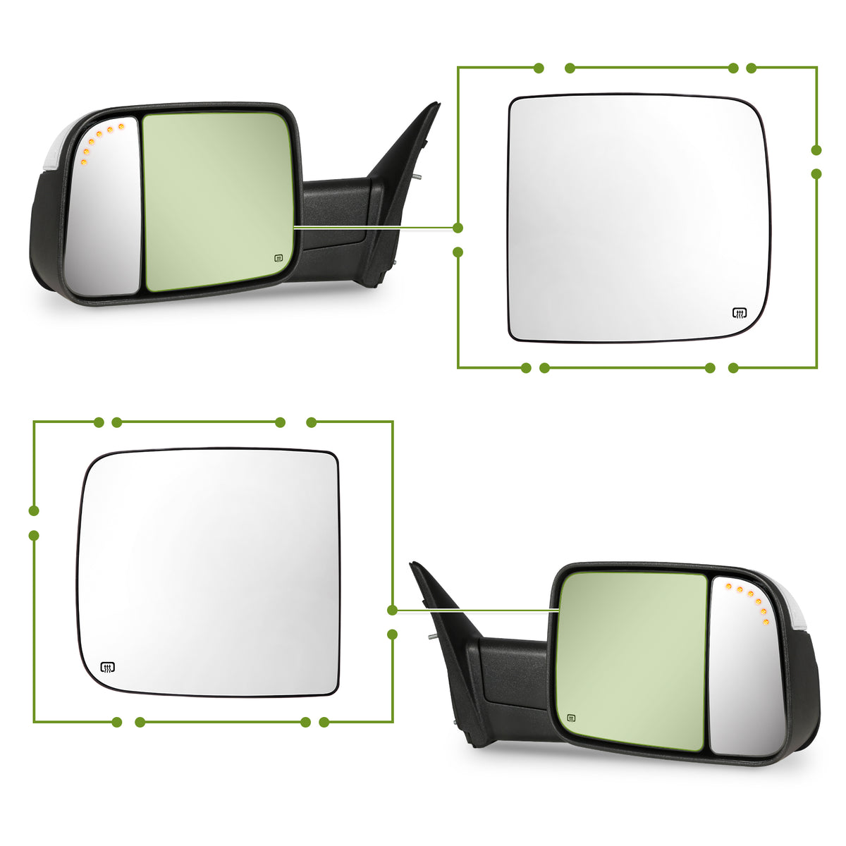 SIZIOM® Pair - Left and Right Big/Main/Upper Mirror Glass