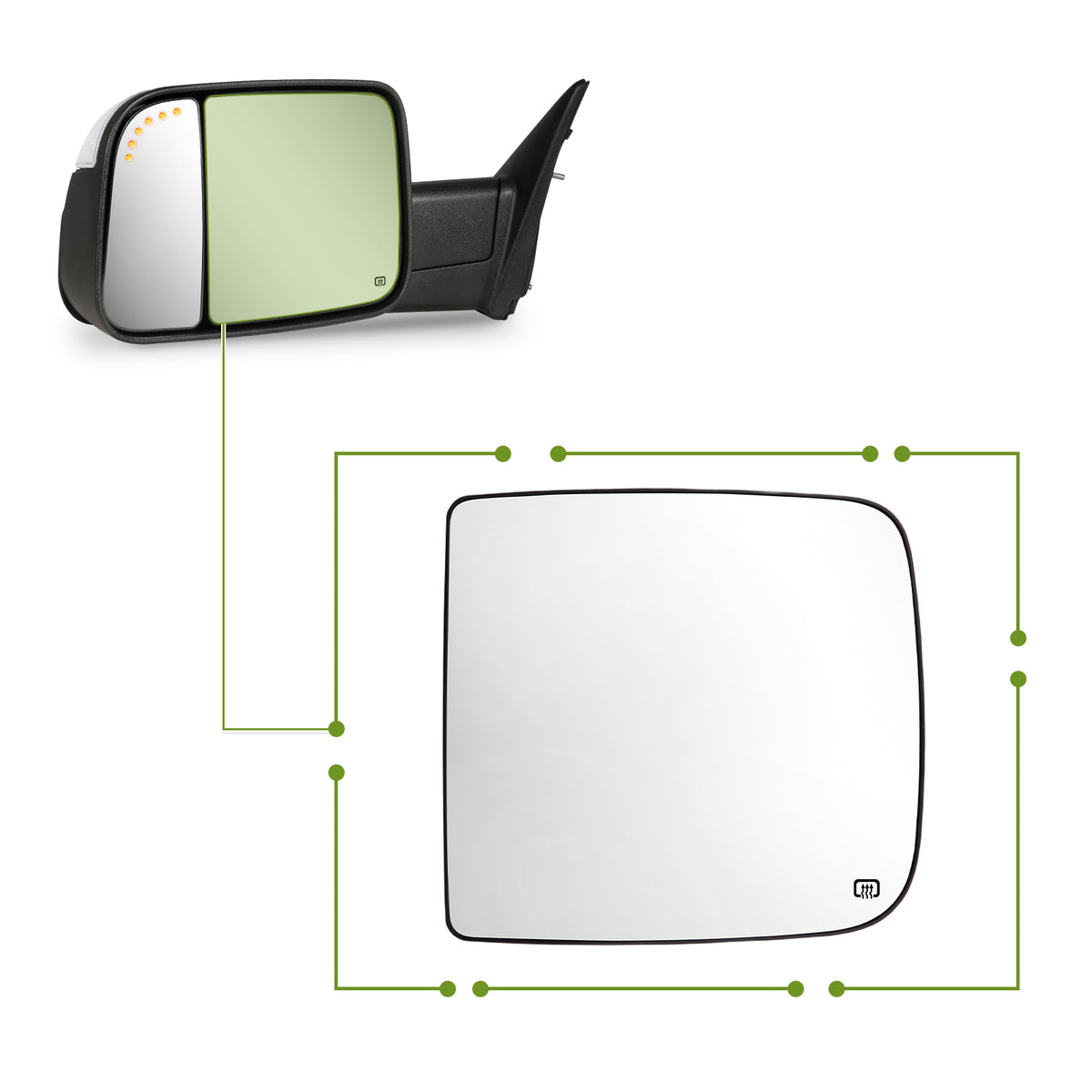 Replacement Parts- Left/Driver Side Big Mirror Glass-2